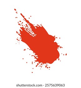 Grunge red blood splatter in flat design. Bleeding wet spot with splashing. Vector illustration isolated.
