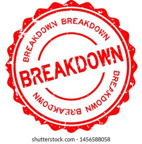 Grunge red breakdown word round rubber seal stamp on white background