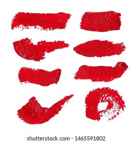 Grunge Red Brush Strokes Set with unique texture of dry acrylic brush