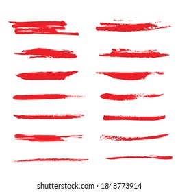 Grunge red brush strokes set, vector