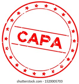 Grunge red CAPA (abbreviation of corrective action and preventive action) word round rubber seal stamp on white background