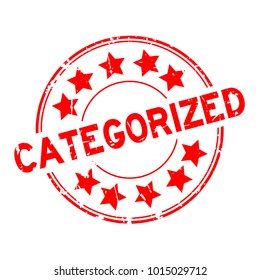 Grunge red categorized with star icon round rubber stamp on white background