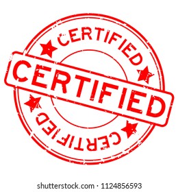 Grunge red certified word round rubber seal stamp on white background