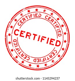 Grunge red certified word round rubber seal stamp on white background