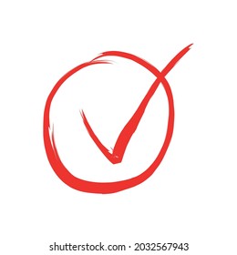Grunge red check mark in hand drawn circle area vector