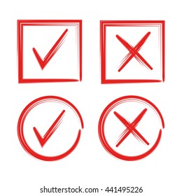 grunge red check mark, wrong mark icons