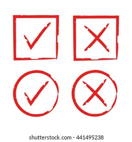 grunge red check mark, wrong mark icons