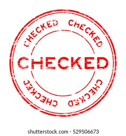 Grunge red checked round rubber stamp