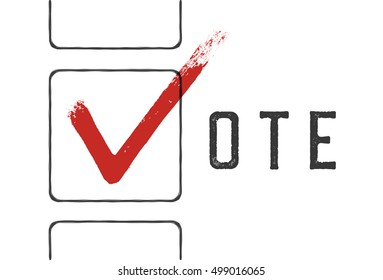 Grunge red checkmarks in checkbox. Vote concept illustration