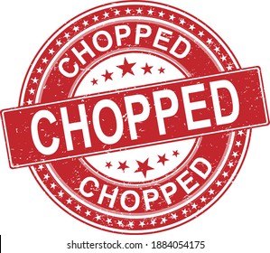 Grunge red chopped word with star icon round rubber seal stamp on white background
