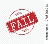 Grunge red circular rubber stamp with bold Fail text isolated on transparent background vector