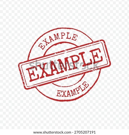 Grunge red circular rubber stamp with bold Example text isolated on transparent background vector