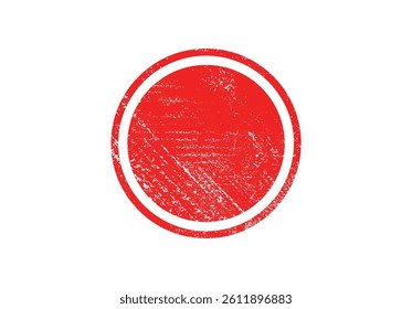 Grunge Red Circular Stamp Vector – Distressed Round Badge with Rough Texture, Vintage Rubber Seal Effect, Abstract Ink Print, Isolated on White Background.	