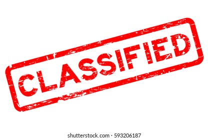 Grunge red classified square rubber seal stamp on white background