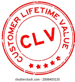 Grunge red CLV Customer lifetime value word round rubber seal stamp on white background