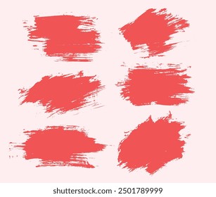 Grunge red color hand-drawn paint brush strokes illustration