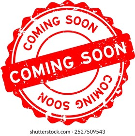 Grunge red coming soon word round seal stamp on white background