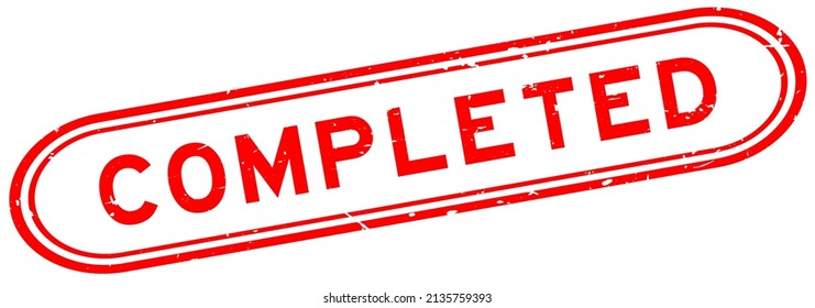Grunge red completed word rubber seal stamp on white background