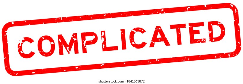 Grunge red complicated word square rubber seal stamp on white background