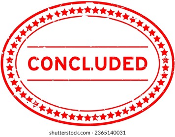 Grunge red concluded word oval rubber seal stamp on white background