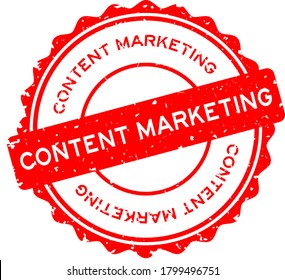 Grunge red content marketing word round rubber seal stamp on white background