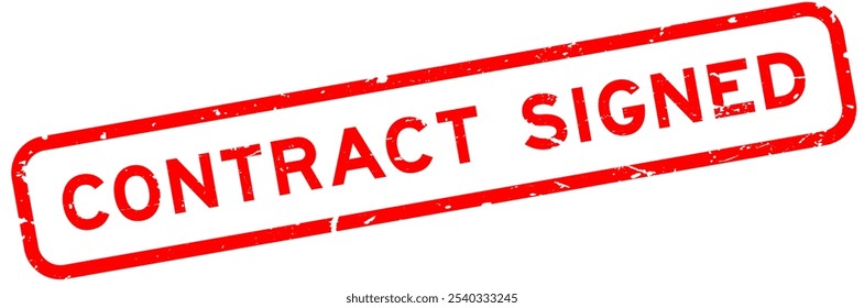 Grunge red contract signed word rubber square seal stamp on white background