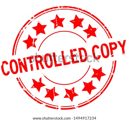 Grunge red controlled copy word with star icon round rubber seal stamp on white background