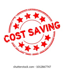 Grunge red cost saving word with star icon round rubber seal business stamp on white background