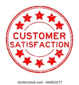 Grunge red customer satisfaction with star rubber stamp on white background