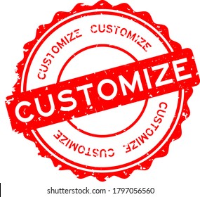 Grunge red customize word round rubber seal stamp on white background