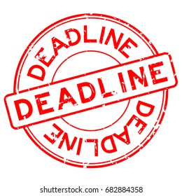 Grunge red deadline round rubber seal stamp on white background