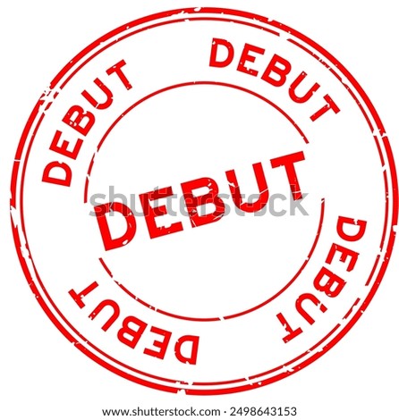 Grunge red debut word round rubber seal stamp on white background