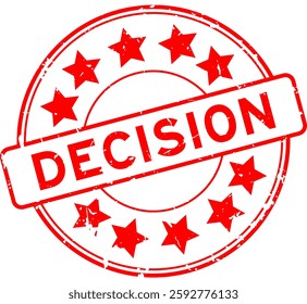 Grunge red decision word round rubber seal stamp on white background
