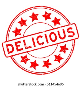 Grunge red delicious with star icon round rubber stamp