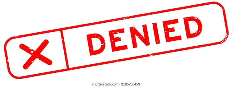 Grunge red denied word with wrong check mark icon square rubber seal stamp on white background