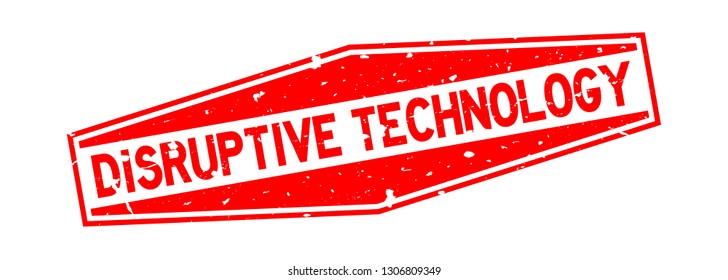 Grunge red disruptive technology word hexagon rubber seal stamp on white background
