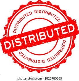 Grunge red distributed word round rubber seal stamp on white background