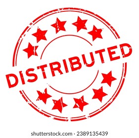 Grunge red distributed word round rubber seal stamp on white background