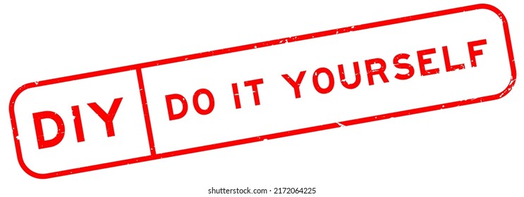Grunge red DIY do it yourself word square rubber seal stamp on white background