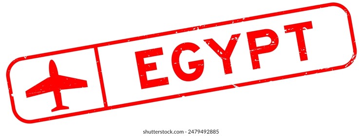 Grunge red egypt word with plane icon square rubber seal stamp on white background