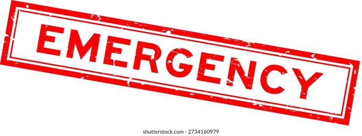 Grunge red emergency word square rubber seal stamp on white background