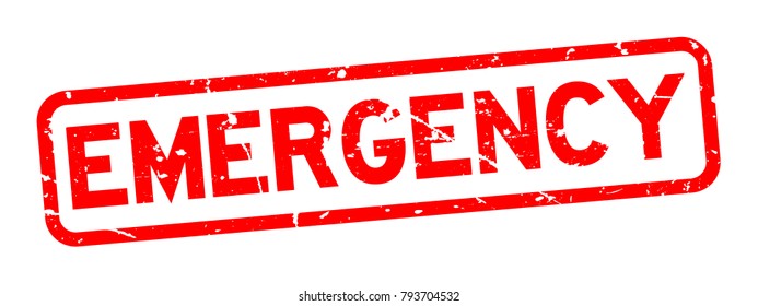 Grunge red emergency word square rubber seal stamp on white background