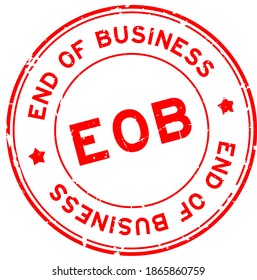 Borde del final de la EOB rojo de la palabra de negocio sello de sello de goma redondo sobre fondo blanco