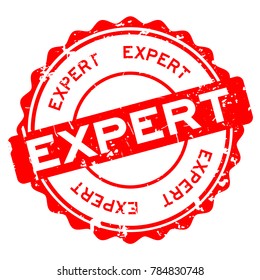 Grunge red expert round rubber seal stamp on white background