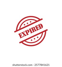 Grunge red expired written round rubber seal stamp on white background.