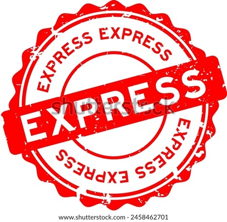 Grunge red express word round rubber seal stamp on white background