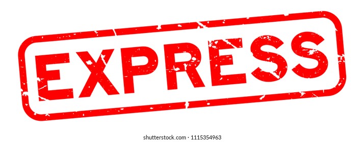 Grunge red express word square rubber seal stamp on white backgorund