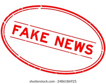 Grunge red fake news word oval rubber seal stamp on white background