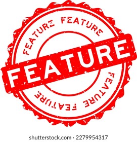 Grunge red feature word round rubber seal stamp on white background