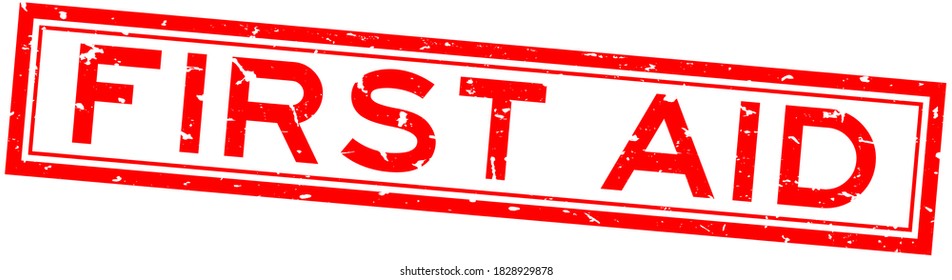 Grunge red first aid word square rubber seal stamp on white background